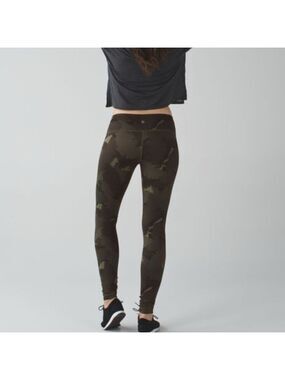 Lululemon wunder under full on Luon palm party fatigue green Leggings size 7